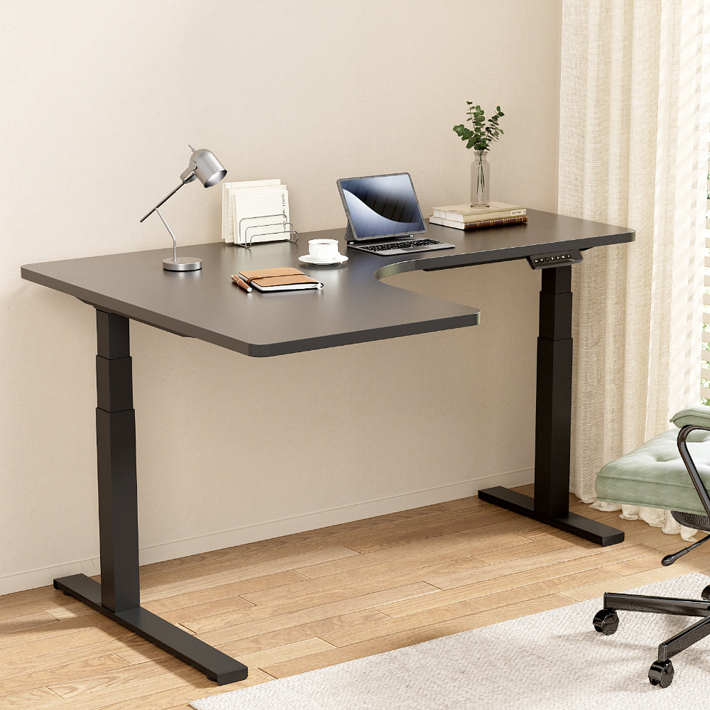 Artiss 160cm L-Shape Motorized Standing Desk - Black