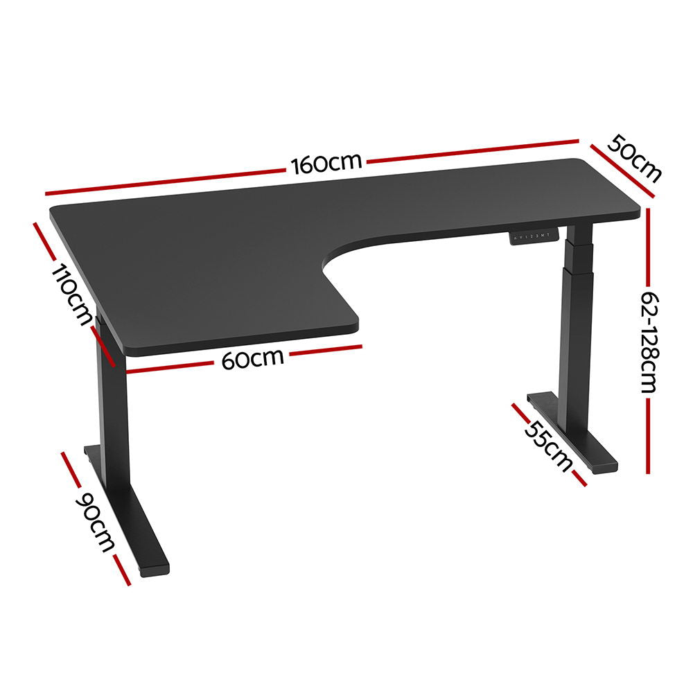 Artiss 160cm L-Shape Motorized Standing Desk - Black