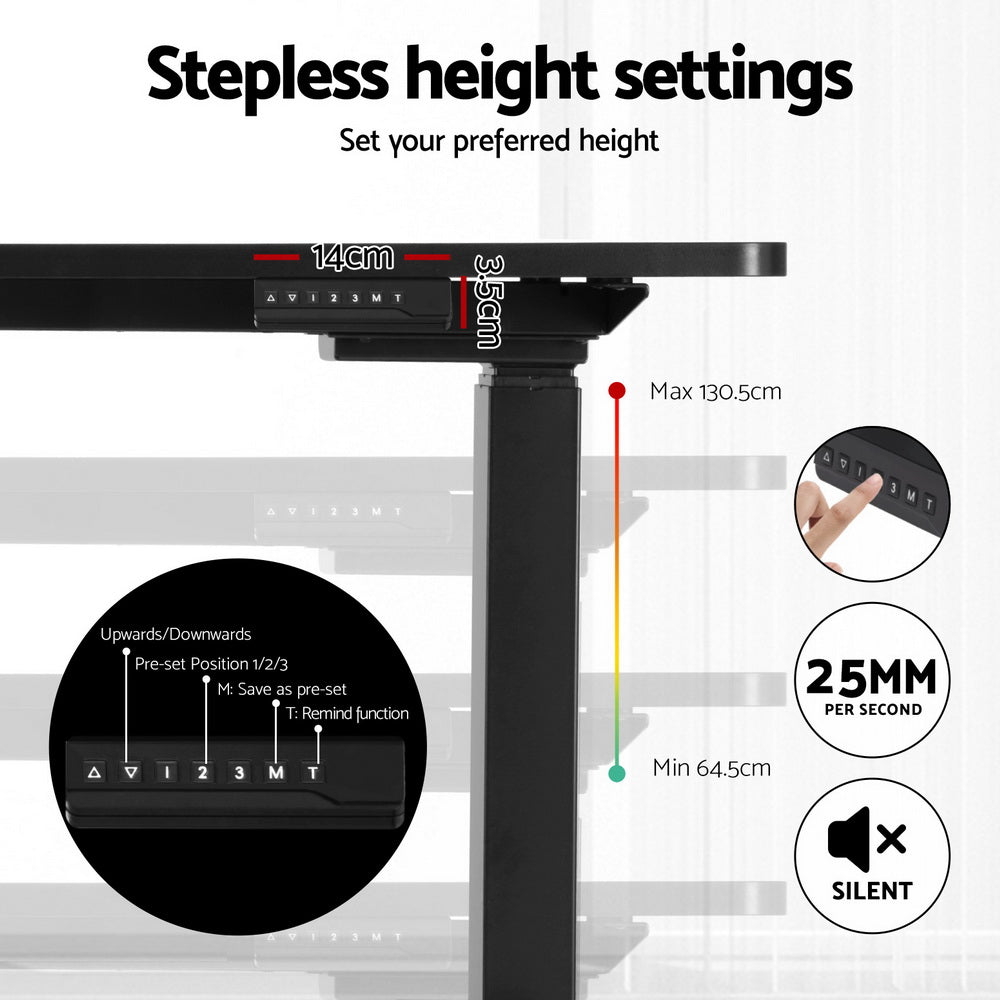 Artiss 160cm L-Shape Motorized Standing Desk - Black