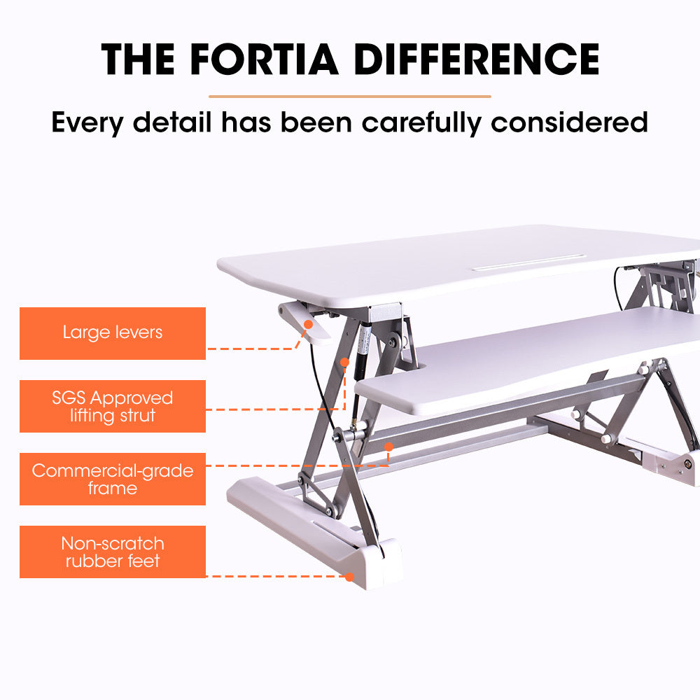 FORTIA 90cm Adjustable Desk Riser – Sit to Stand for Dual Monitors
