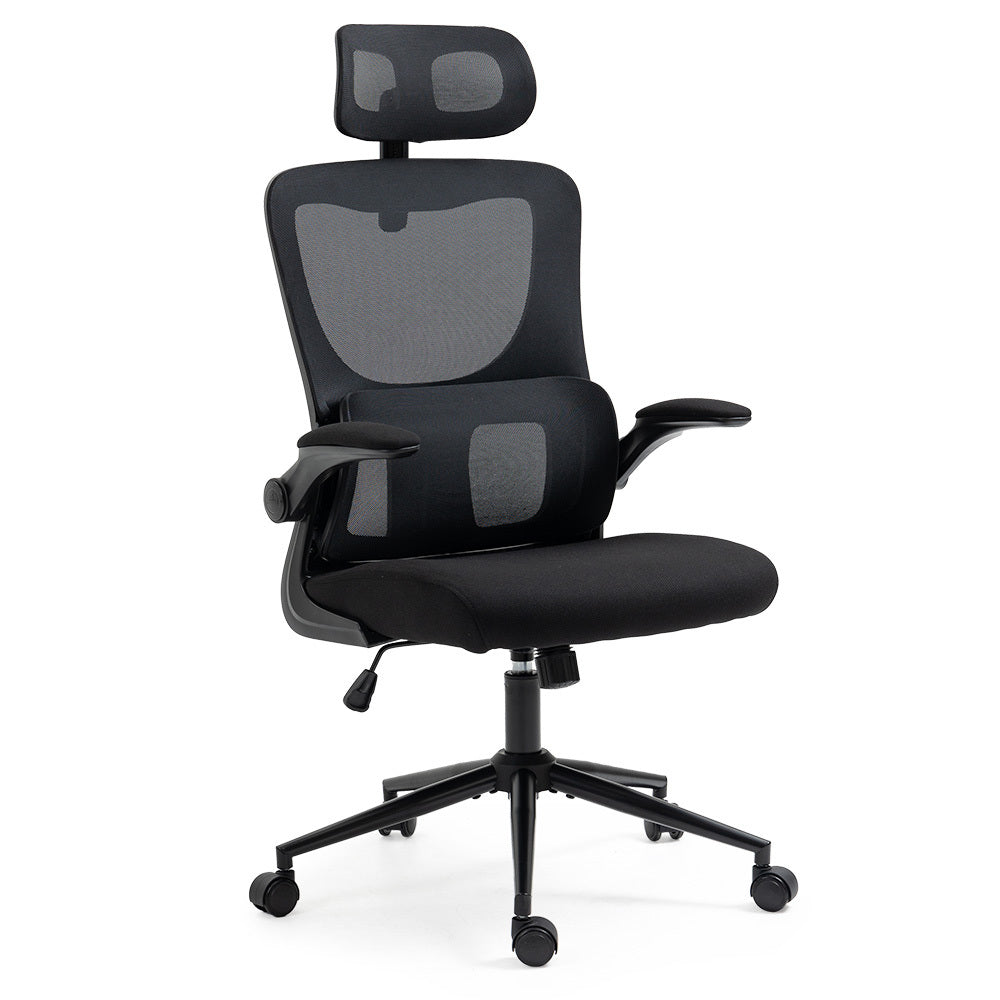 FORTIA Ergonomic Office Chair – Mesh Fabric, Retractable Armrests, Black