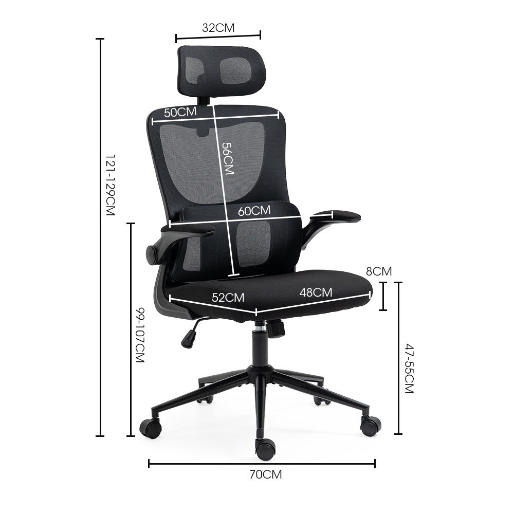 FORTIA Ergonomic Office Chair – Mesh Fabric, Retractable Armrests, Black