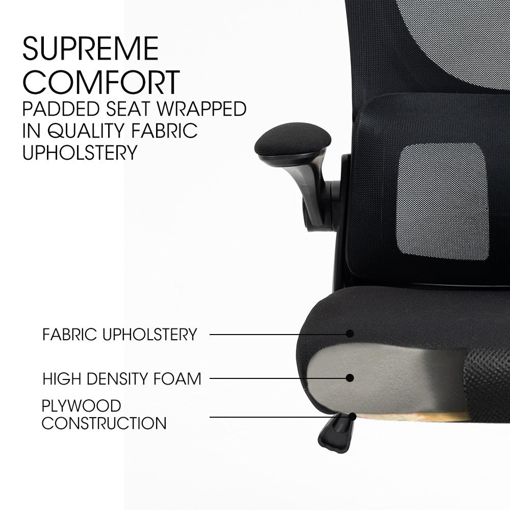 FORTIA Ergonomic Office Chair – Mesh Fabric, Retractable Armrests, Black