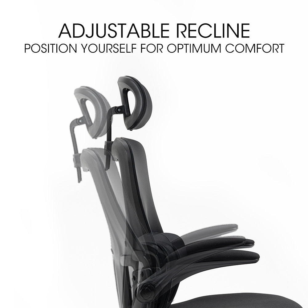 FORTIA Ergonomic Office Chair – Mesh Fabric, Retractable Armrests, Black