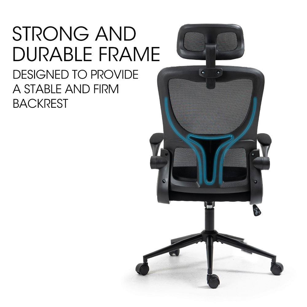 FORTIA Ergonomic Office Chair – Mesh Fabric, Retractable Armrests, Black