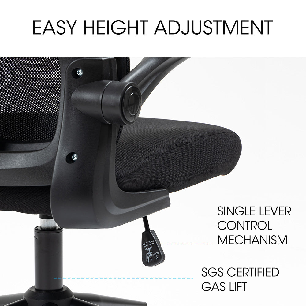 FORTIA Ergonomic Office Chair – Mesh Fabric, Retractable Armrests, Black