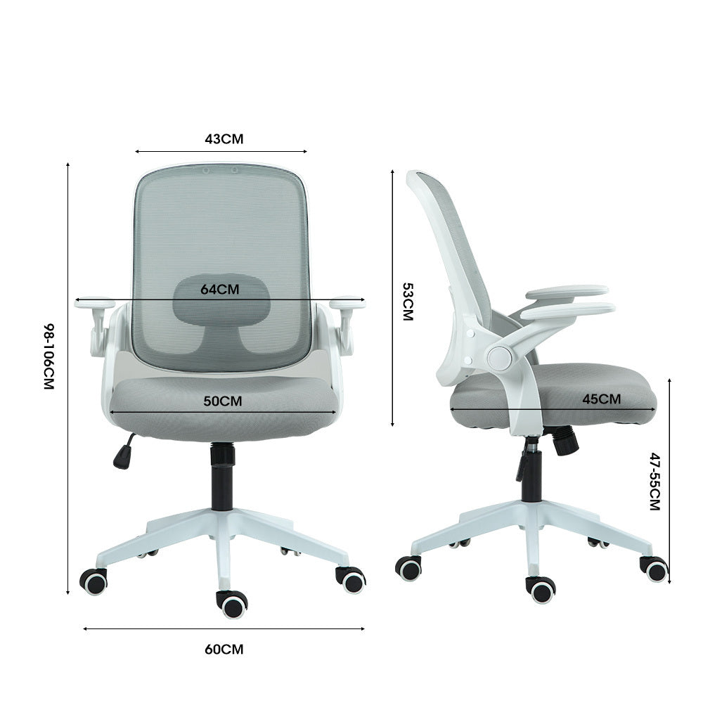 Fortia Ergonomic Desk Chair – Coolmesh Fabric, Grey/White, Adjustable Recline