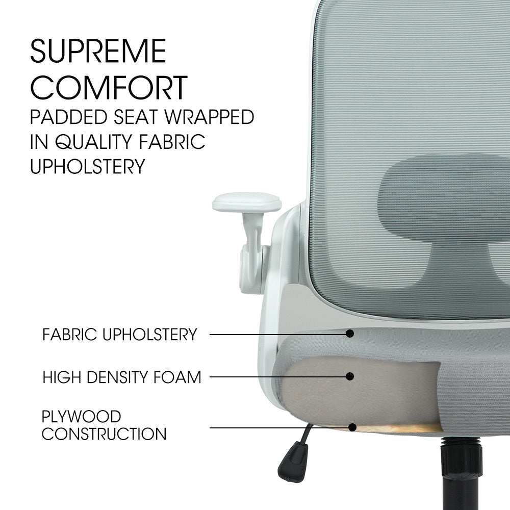 Fortia Ergonomic Desk Chair – Coolmesh Fabric, Grey/White, Adjustable Recline