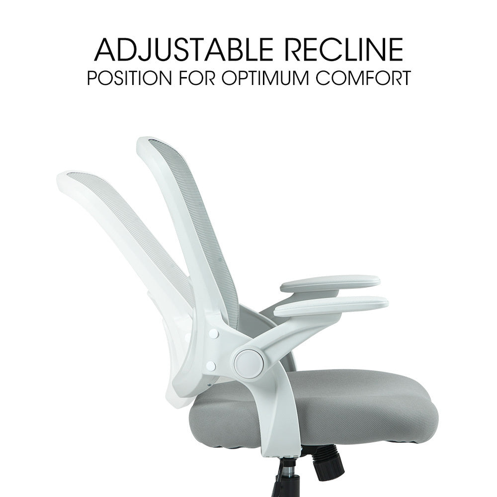 Fortia Ergonomic Desk Chair – Coolmesh Fabric, Grey/White, Adjustable Recline