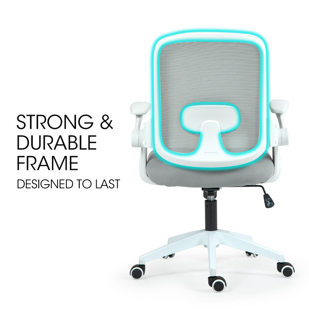 Fortia Ergonomic Desk Chair – Coolmesh Fabric, Grey/White, Adjustable Recline