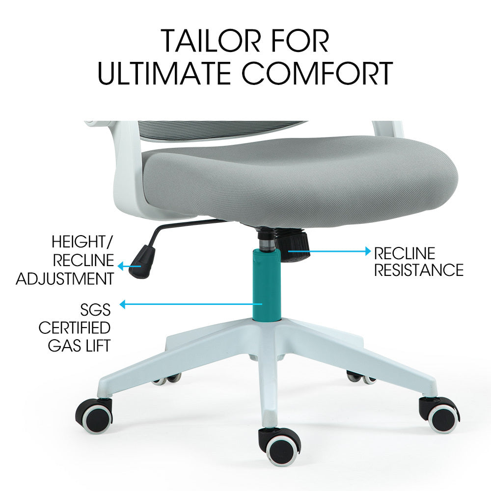 Fortia Ergonomic Desk Chair – Coolmesh Fabric, Grey/White, Adjustable Recline
