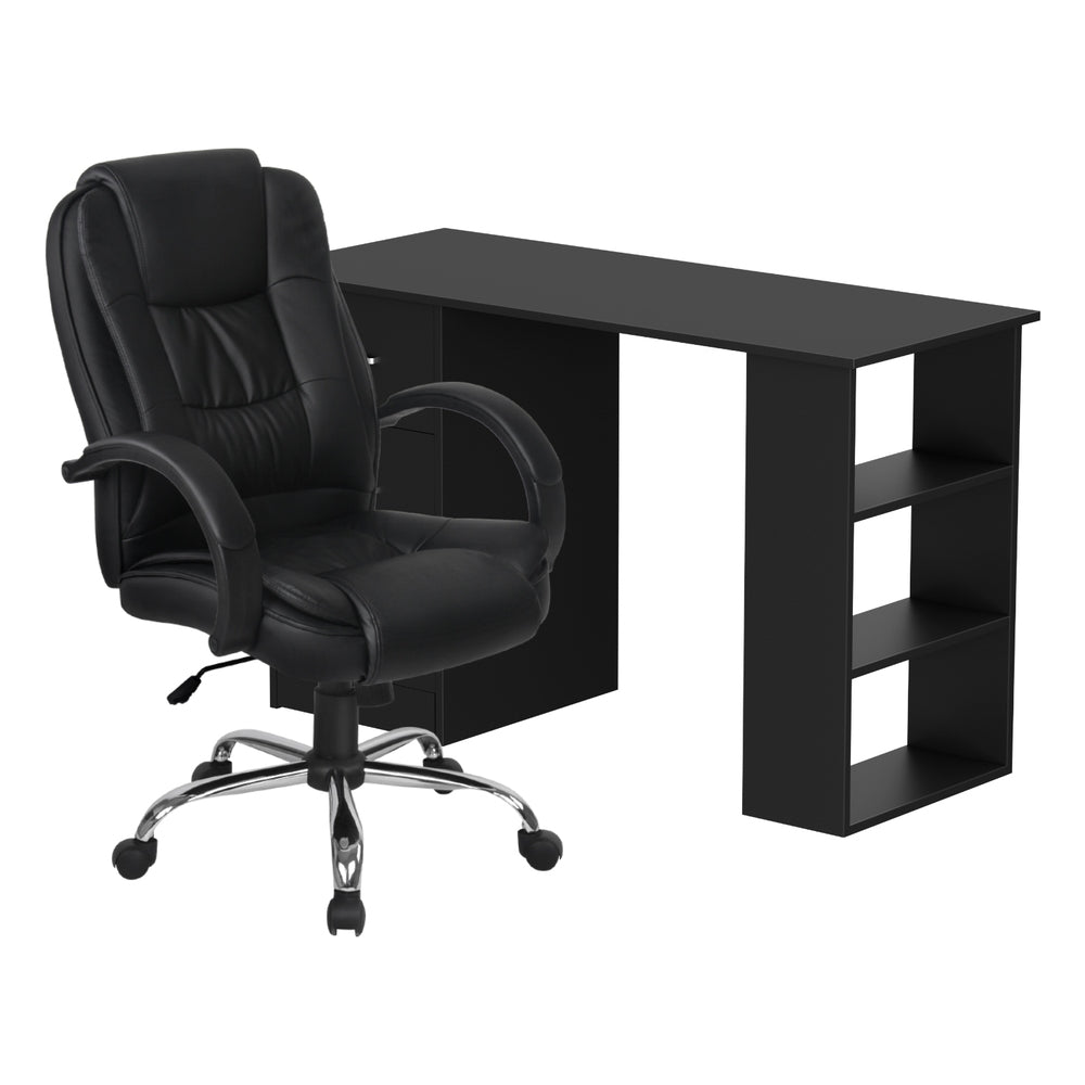 Artiss 120cm Desk & Executive Chair Set – Black PU Leather, High Back