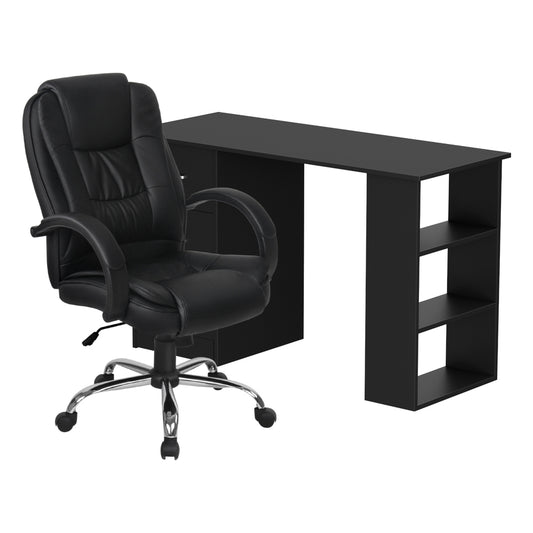 Artiss 120cm Desk & Executive Chair Set – Black PU Leather, High Back