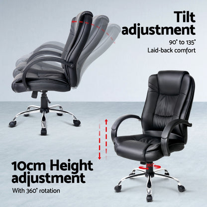 Artiss 120cm Desk & Executive Chair Set – Black PU Leather, High Back
