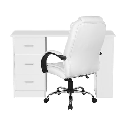 Artiss 120cm Executive Desk & High Back Chair Set – White PU Leather