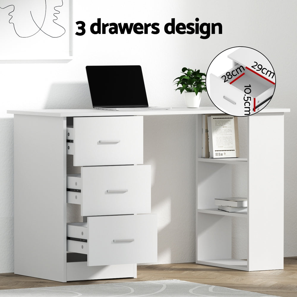 Artiss 120cm Executive Desk & High Back Chair Set – White PU Leather