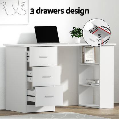 Artiss 120cm Executive Desk & High Back Chair Set – White PU Leather