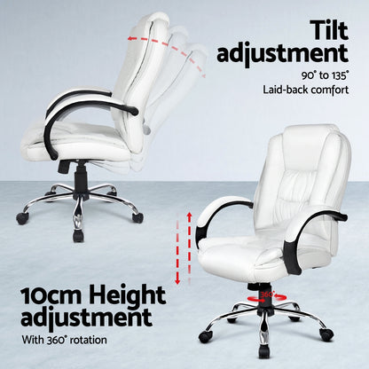 Artiss 120cm Executive Desk & High Back Chair Set – White PU Leather