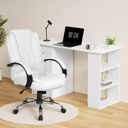 Artiss 120cm Executive Desk & High Back Chair Set – White PU Leather