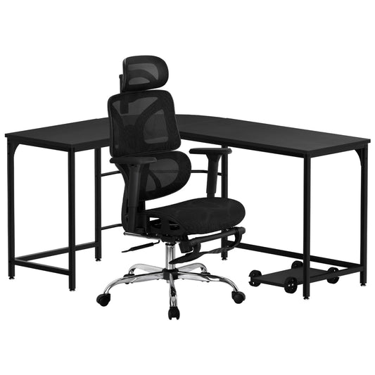 Artiss L-Shape Computer Desk & Ergonomic Mesh Office Chair Set