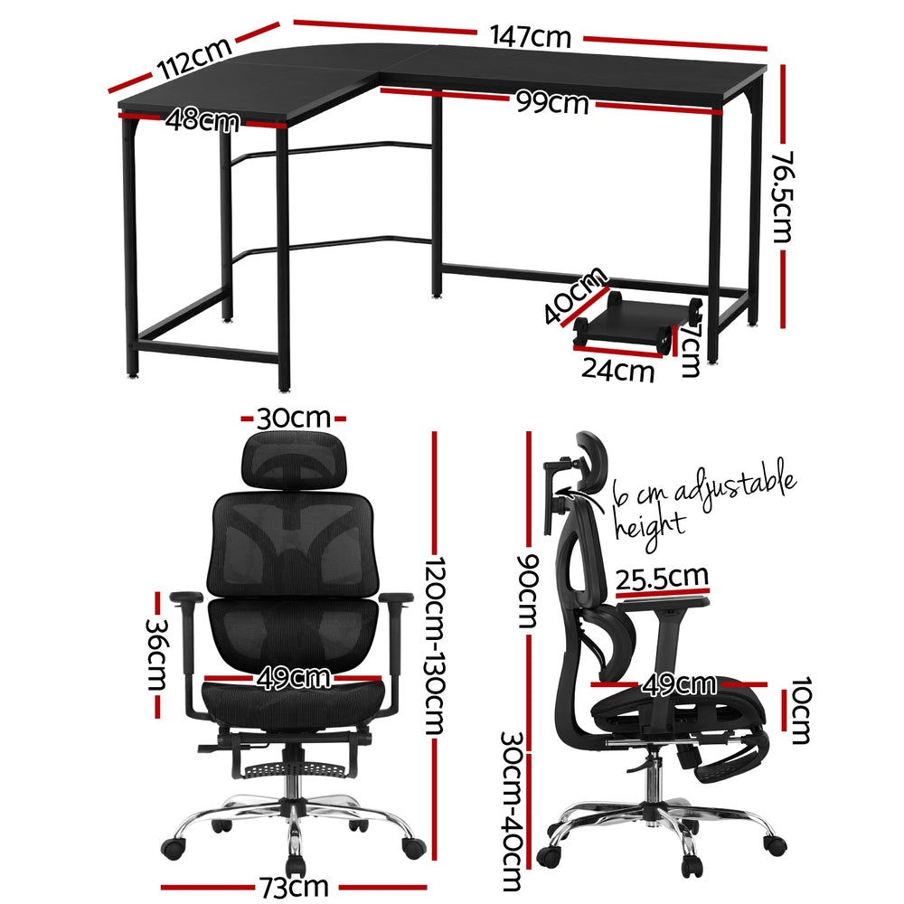 Artiss L-Shape Computer Desk & Ergonomic Mesh Office Chair Set