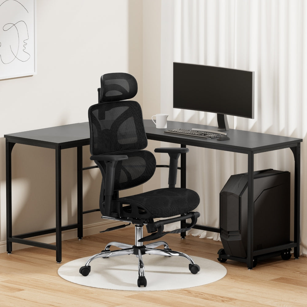 Artiss L-Shape Computer Desk & Ergonomic Mesh Office Chair Set