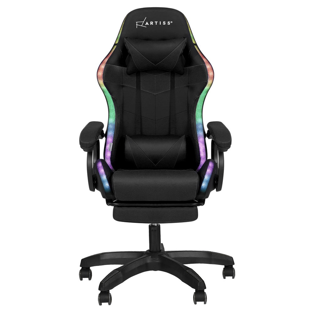 Artiss Gaming Office Chair 12 RGB LED Massage Computer Work Seat Footrest Black