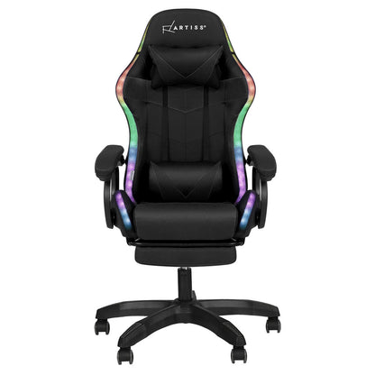 Artiss Gaming Office Chair 12 RGB LED Massage Computer Work Seat Footrest Black