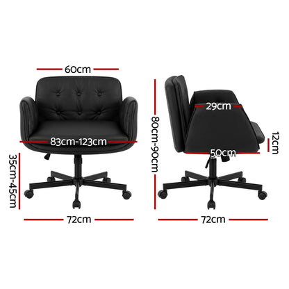 Artiss Criss Cross Chair with Wheels & Adjustable Armrests – Ergonomic Cross Legged Office Desk Chair, Wide Cushion PU Leather Vanity & Computer Chair (Black)