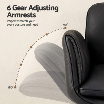 Artiss Criss Cross Chair with Wheels & Adjustable Armrests – Ergonomic Cross Legged Office Desk Chair, Wide Cushion PU Leather Vanity & Computer Chair (Black)
