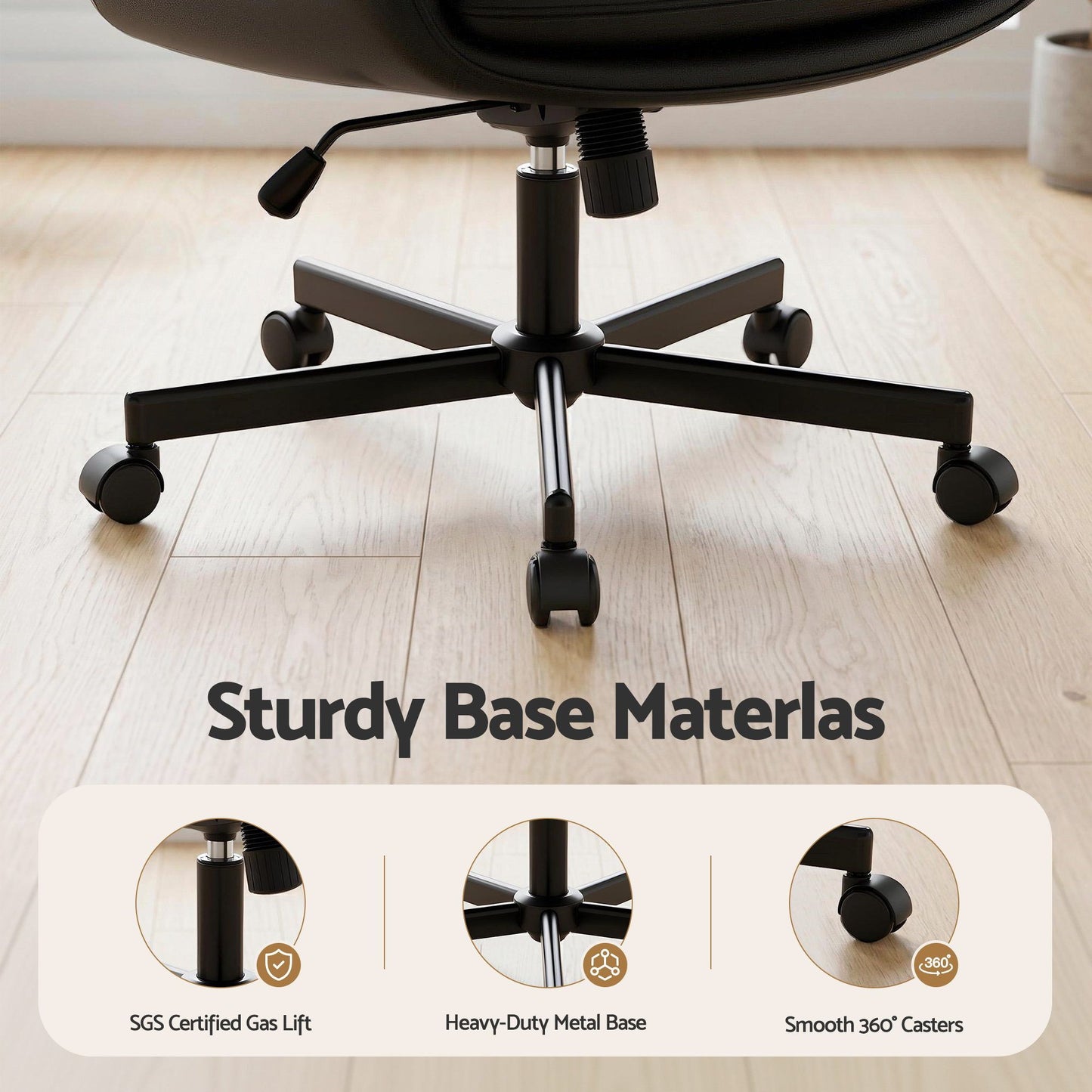 Artiss Criss Cross Chair with Wheels & Adjustable Armrests – Ergonomic Cross Legged Office Desk Chair, Wide Cushion PU Leather Vanity & Computer Chair (Black)