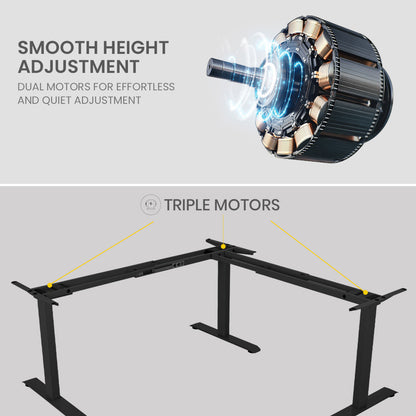 FORTIA 3-Motor Corner Standing Desk – 173x173cm, Walnut/Black