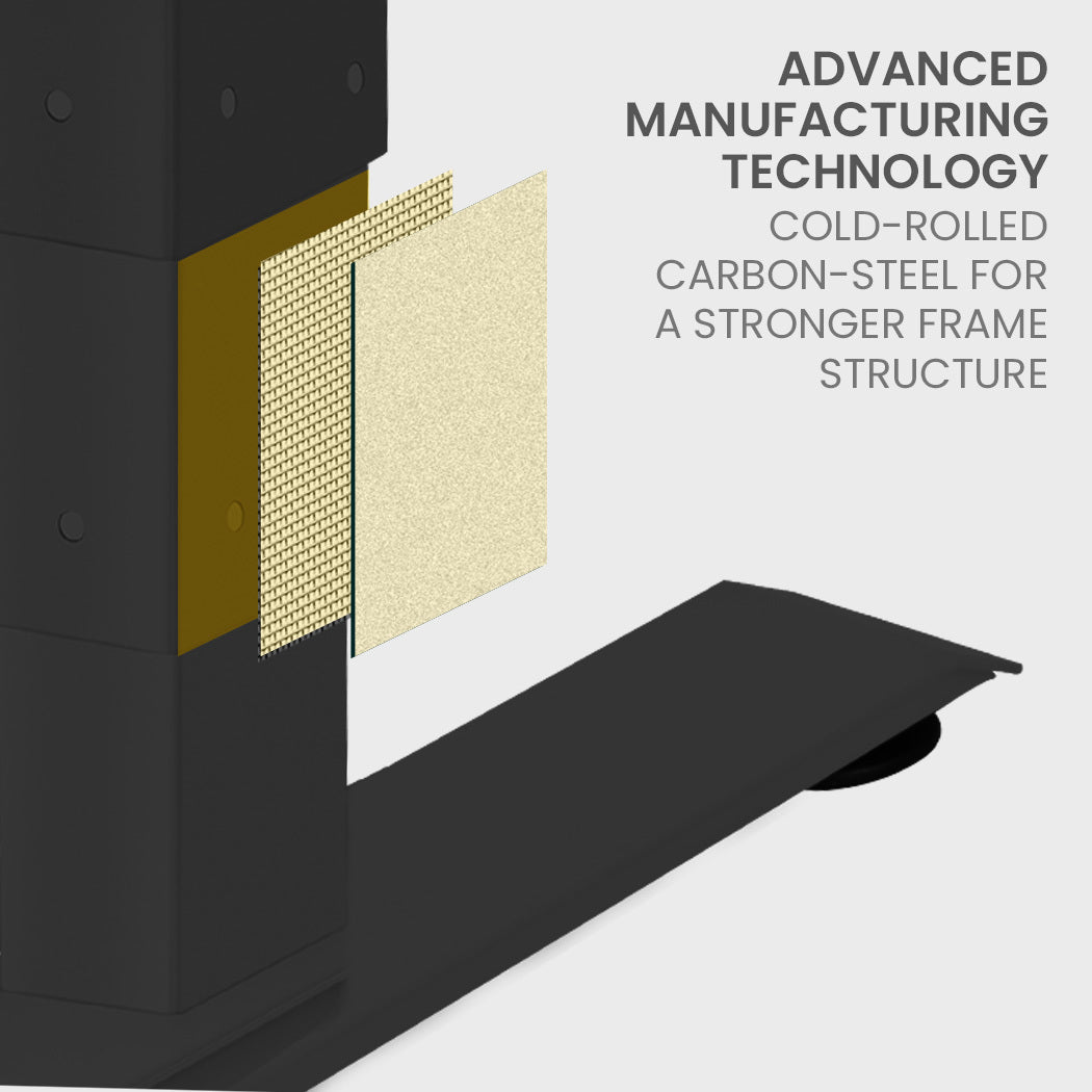 FORTIA 3-Motor Corner Standing Desk – 173x173cm, Walnut/Black