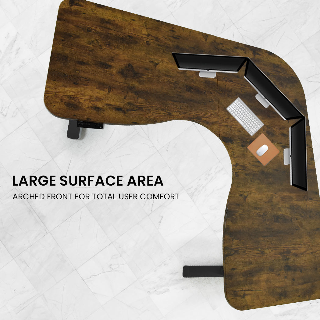 FORTIA 3-Motor Corner Standing Desk – 173x173cm, Walnut/Black