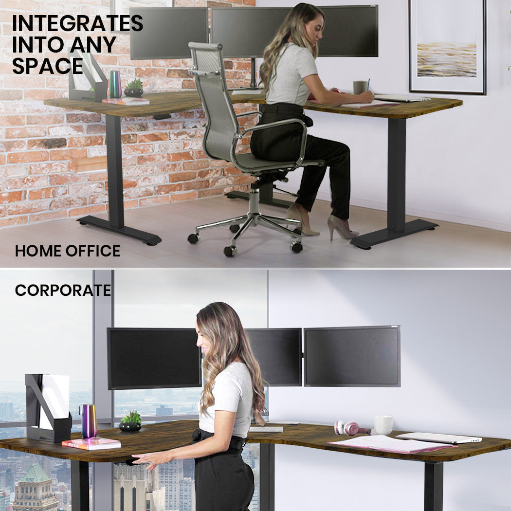 FORTIA 3-Motor Corner Standing Desk – 173x173cm, Walnut/Black