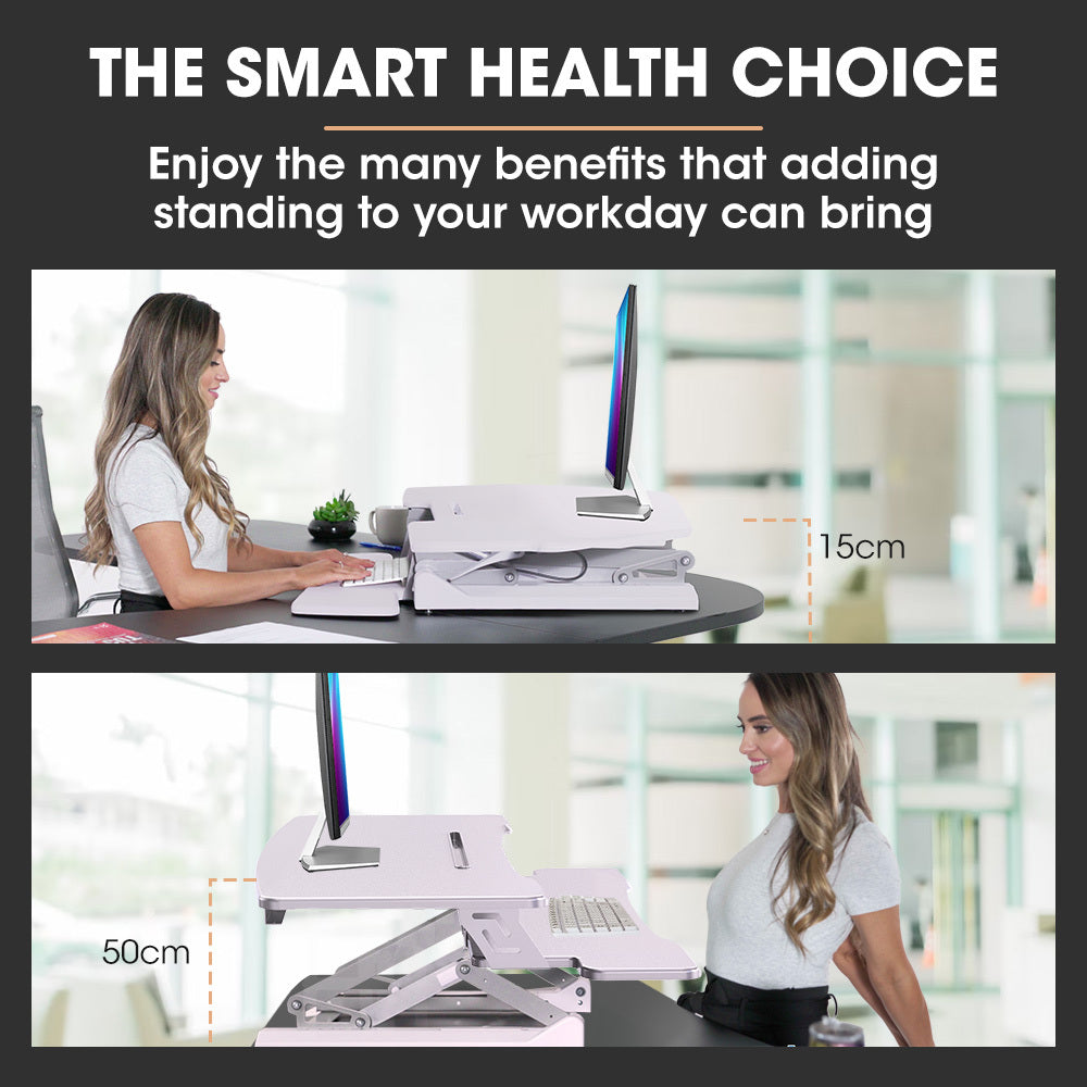 FORTIA 90cm Adjustable Desk Riser – Sit to Stand for Dual Monitors