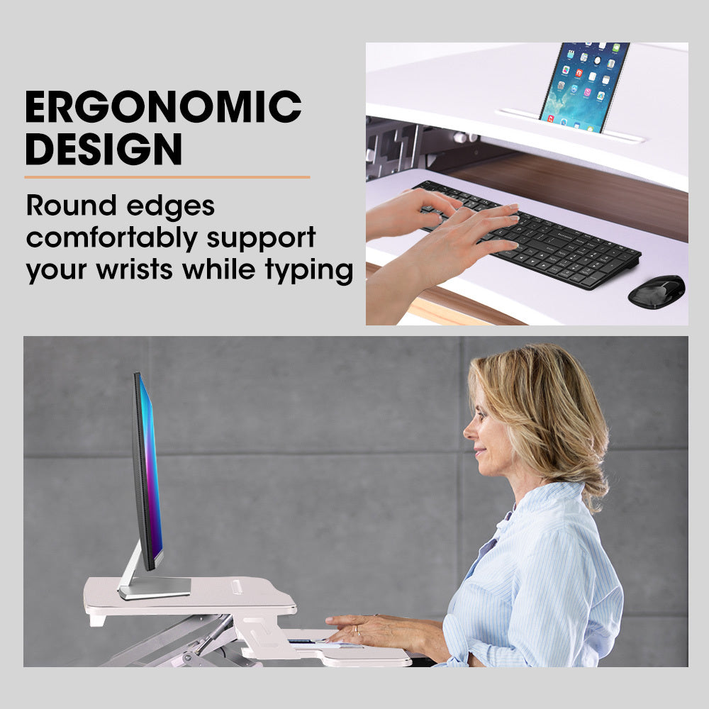 FORTIA 90cm Adjustable Desk Riser – Sit to Stand for Dual Monitors