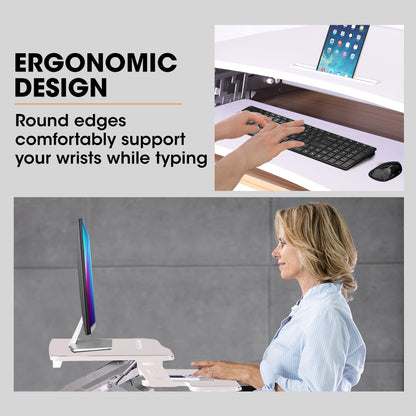 FORTIA 90cm Adjustable Desk Riser – Sit to Stand for Dual Monitors