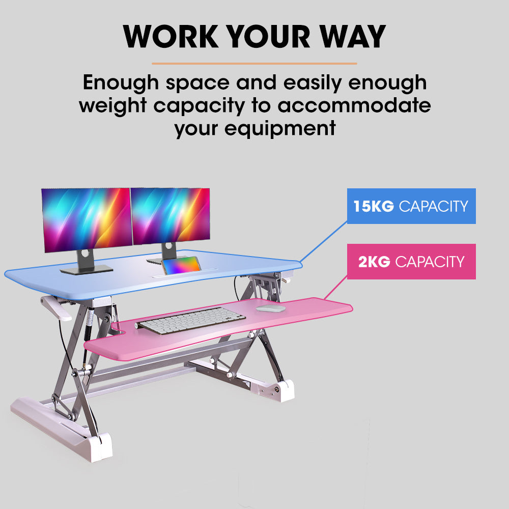 FORTIA 90cm Adjustable Desk Riser – Sit to Stand for Dual Monitors
