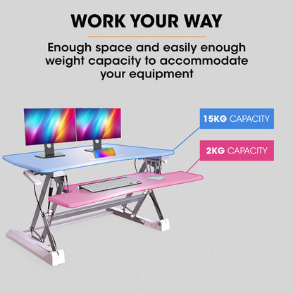 FORTIA 90cm Adjustable Desk Riser – Sit to Stand for Dual Monitors