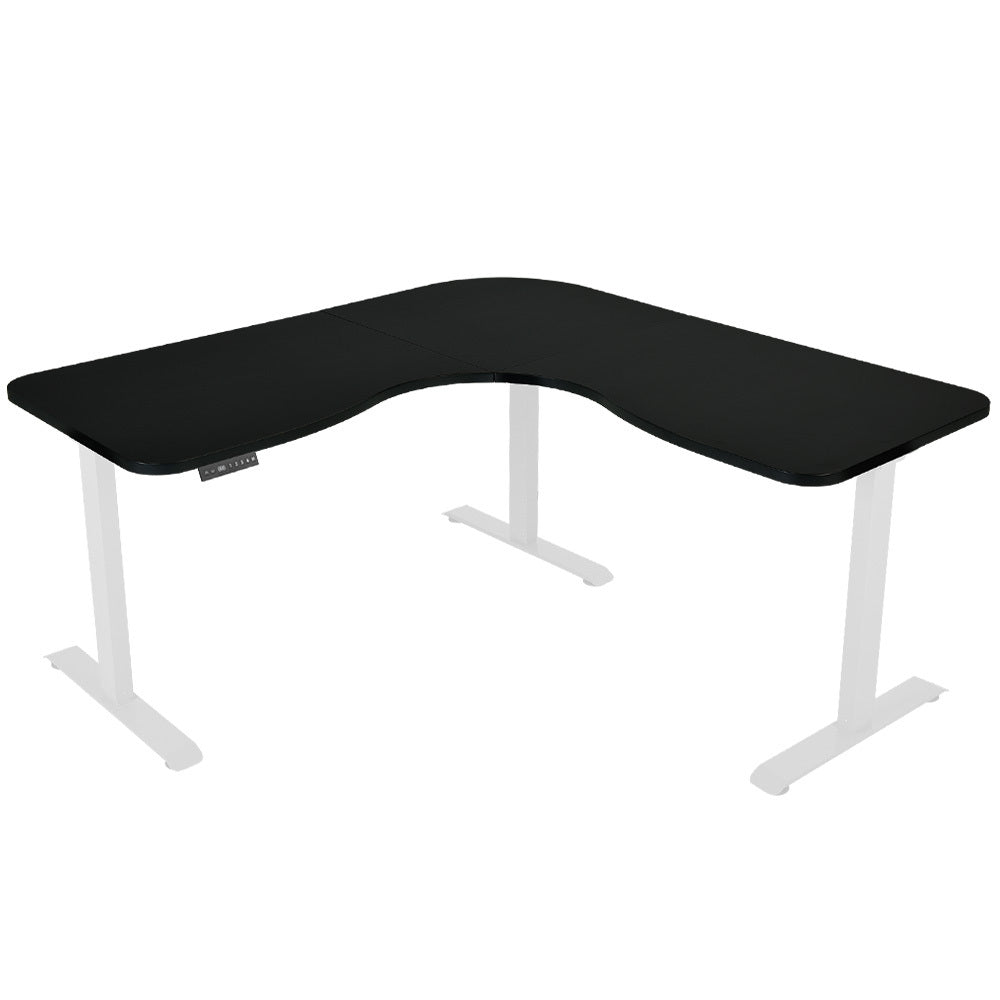 FORTIA 3-Motor Corner Standing Desk – 173cm, Black/White Frame