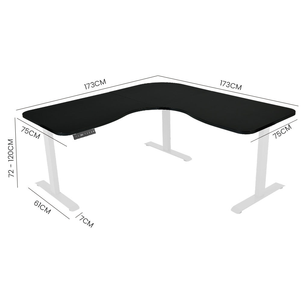FORTIA 3-Motor Corner Standing Desk – 173cm, Black/White Frame