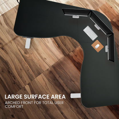 FORTIA 3-Motor Corner Standing Desk – 173cm, Black/White Frame