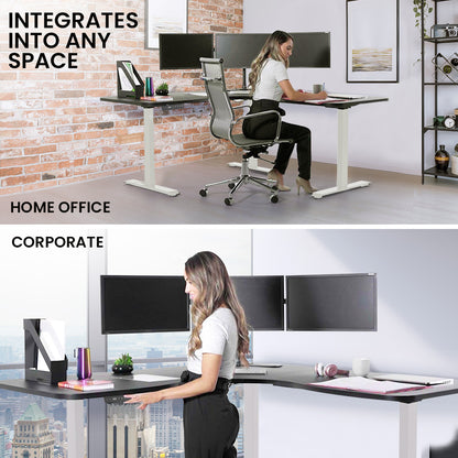 FORTIA 3-Motor Corner Standing Desk – 173cm, Black/White Frame