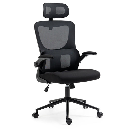 FORTIA Ergonomic Office Chair – Mesh Fabric, Retractable Armrests, Black