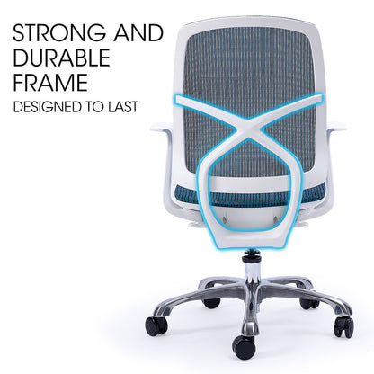 FORTIA Ergonomic Office Chair – Coolmesh Fabric, Adjustable Recline, Blue/White