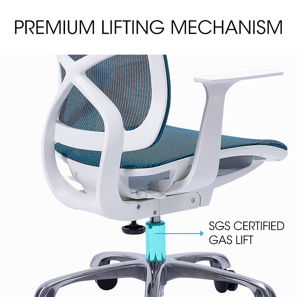 FORTIA Ergonomic Office Chair – Coolmesh Fabric, Adjustable Recline, Blue/White