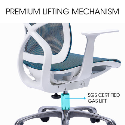 FORTIA Ergonomic Office Chair – Coolmesh Fabric, Adjustable Recline, Blue/White