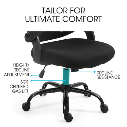 FORTIA Ergonomic Office Chair – Coolmesh Fabric, Adjustable Recline, Black/Black