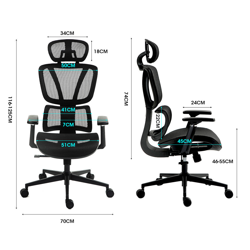 Fortia Ergonomic Desk Chair – Black Mesh, Lumbar Support, Recline & Headrest